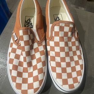Checkerboard Slip-On Shoes - Orange and White (unisex)